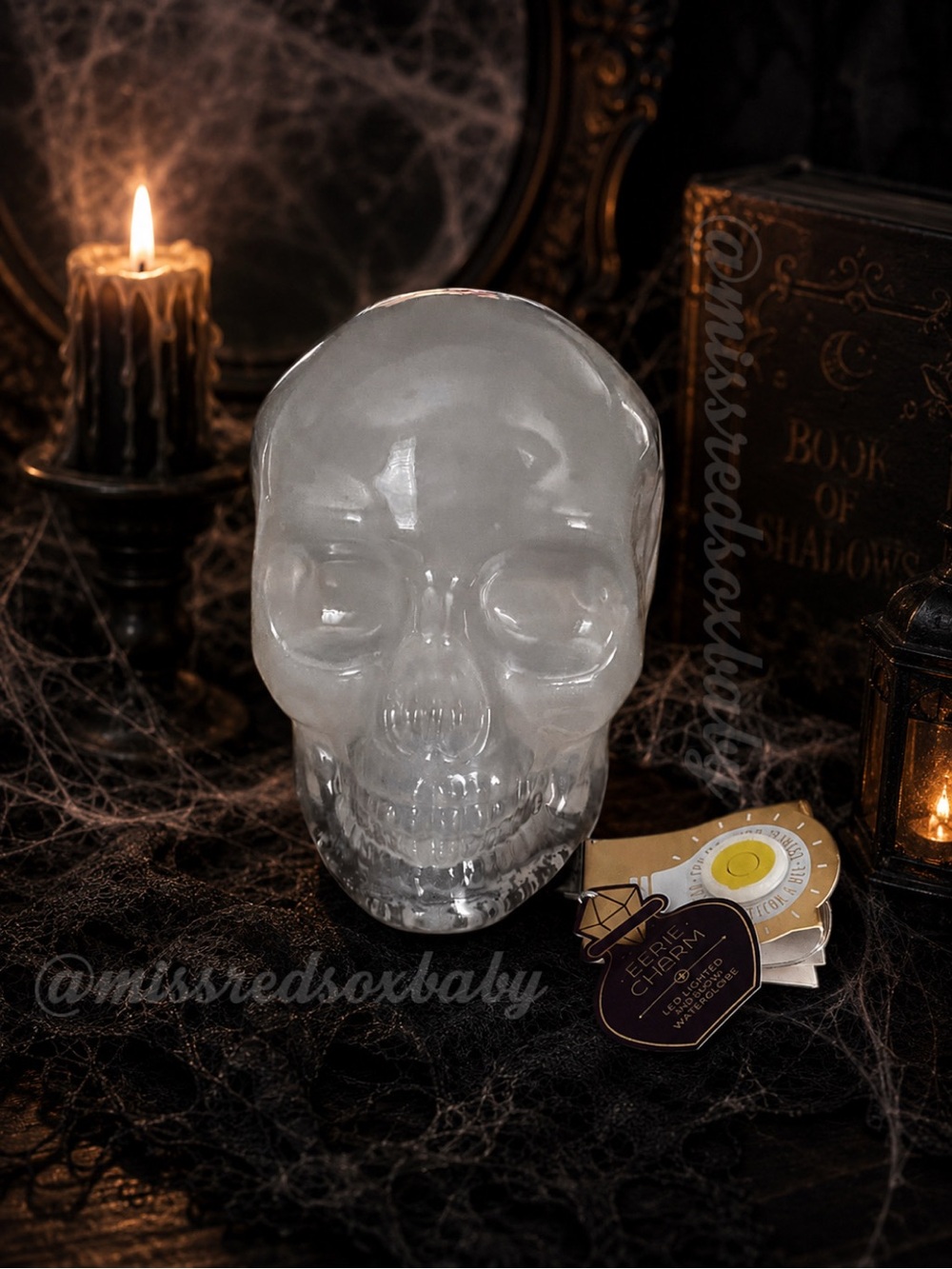 Eerie Charm Skull LED Water-globe w/ Swirling Bats